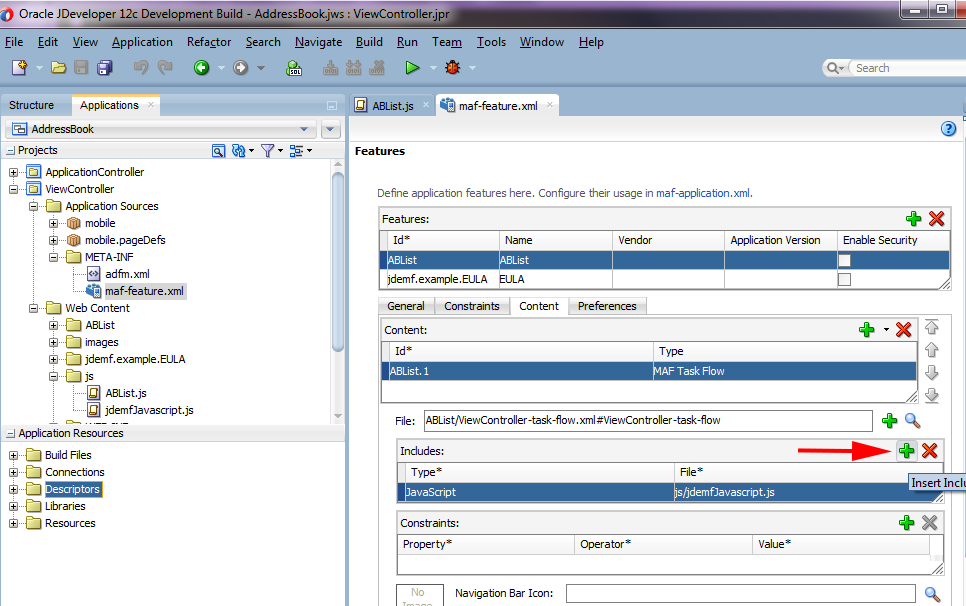 Включение файла JavaScript в Task Flow ABList.1 Включение файла JavaScript в Task Flow ABList.1