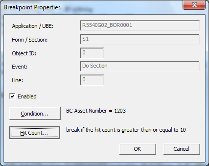 Окно свойств точки останова в отладчике кода события Окно свойств точки останова в отладчике кода события